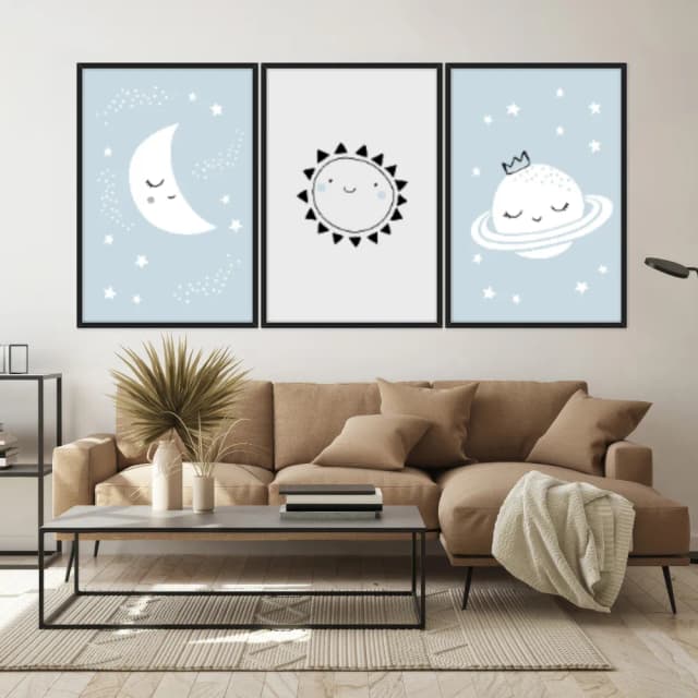 Kit Quadros Decorativos Lua E Planeta