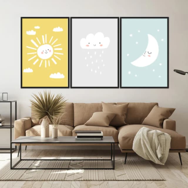 Kit Quadros Decorativos Sol Nuvem E Lua